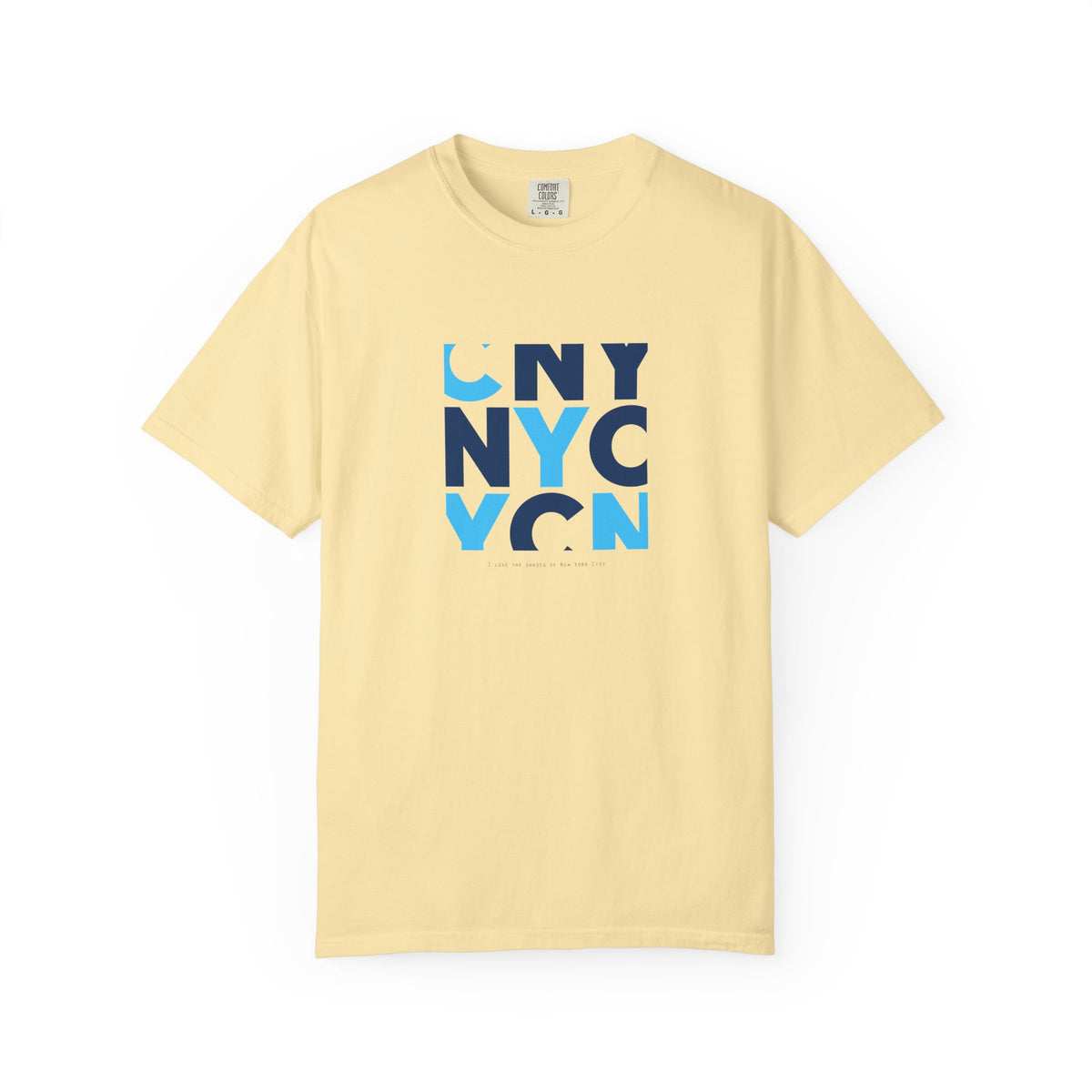 Yellow nyc block letter graphic t-shirt