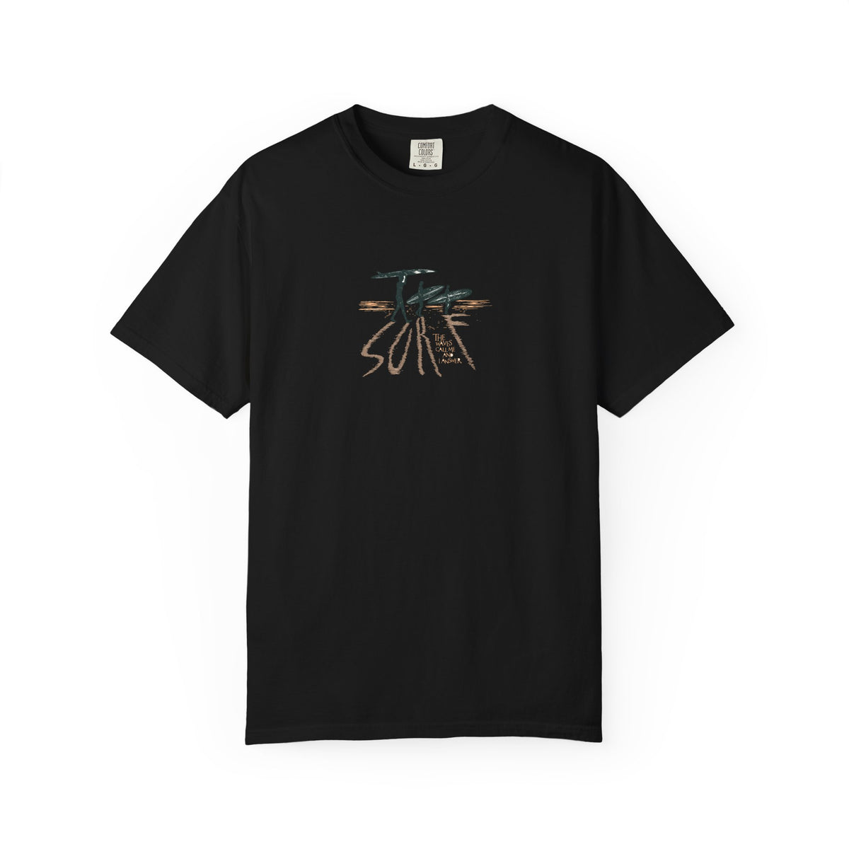 Black minimalist brushstroke surfer graphic t-shirt