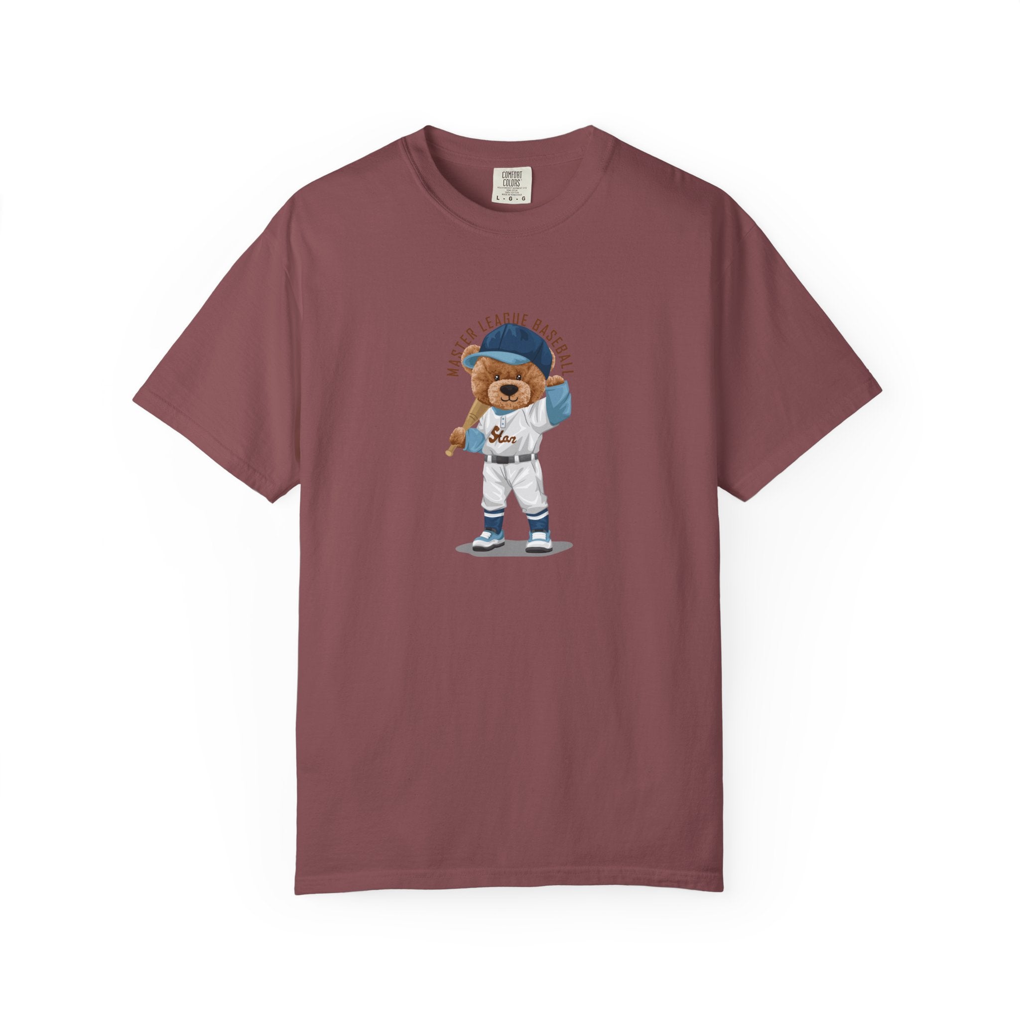 Maroon baseball bear graphic t-shirt