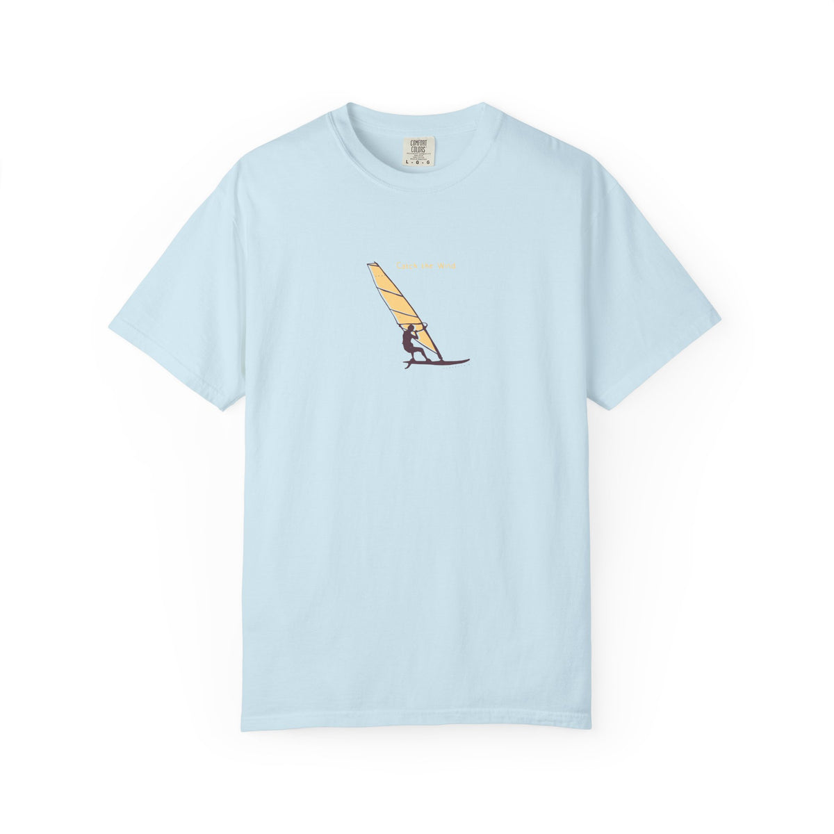 Light blue windsurfing sunset graphic t-shirt