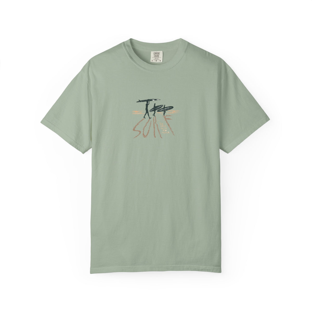 Light green minimalist brushstroke surfer graphic t-shirt