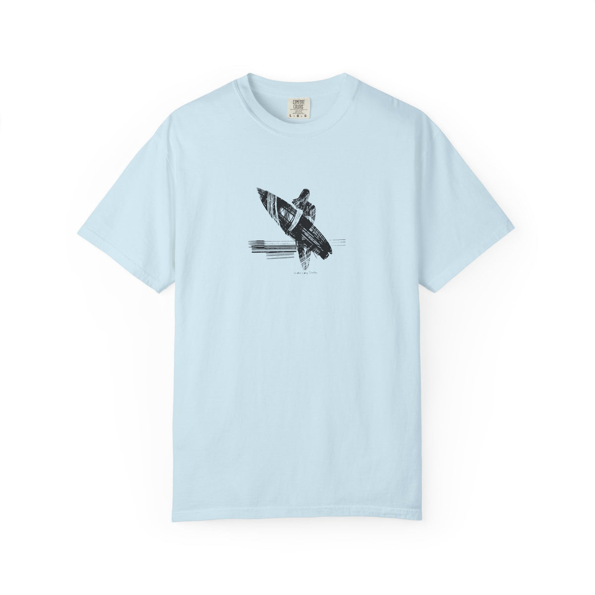 Light blue surfboard rider graphic t-shirt