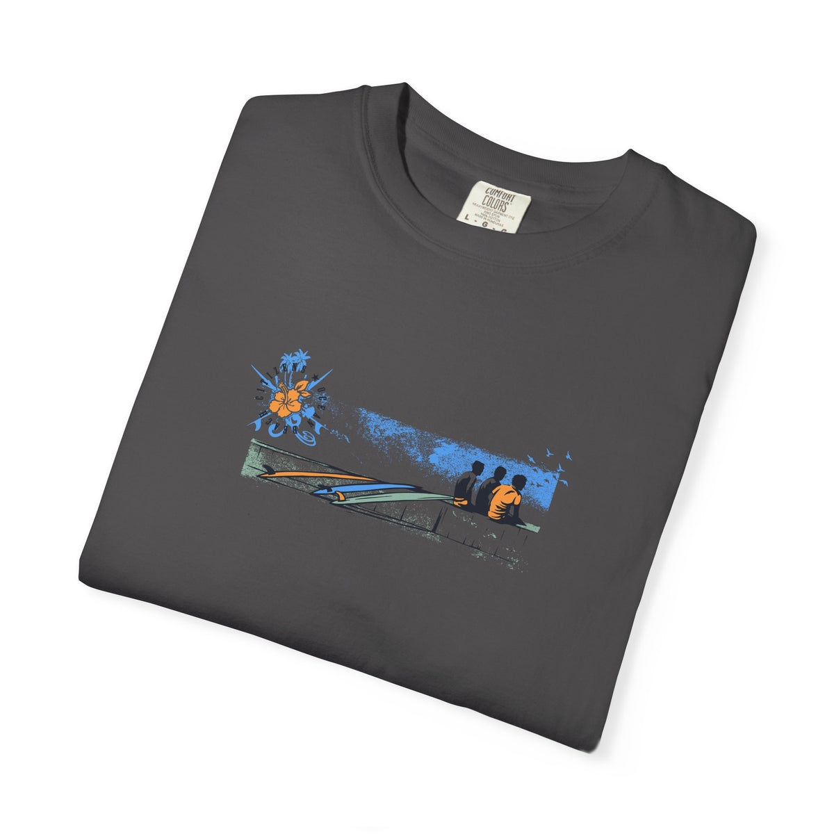 Folded green surf scene graphic t-shirt