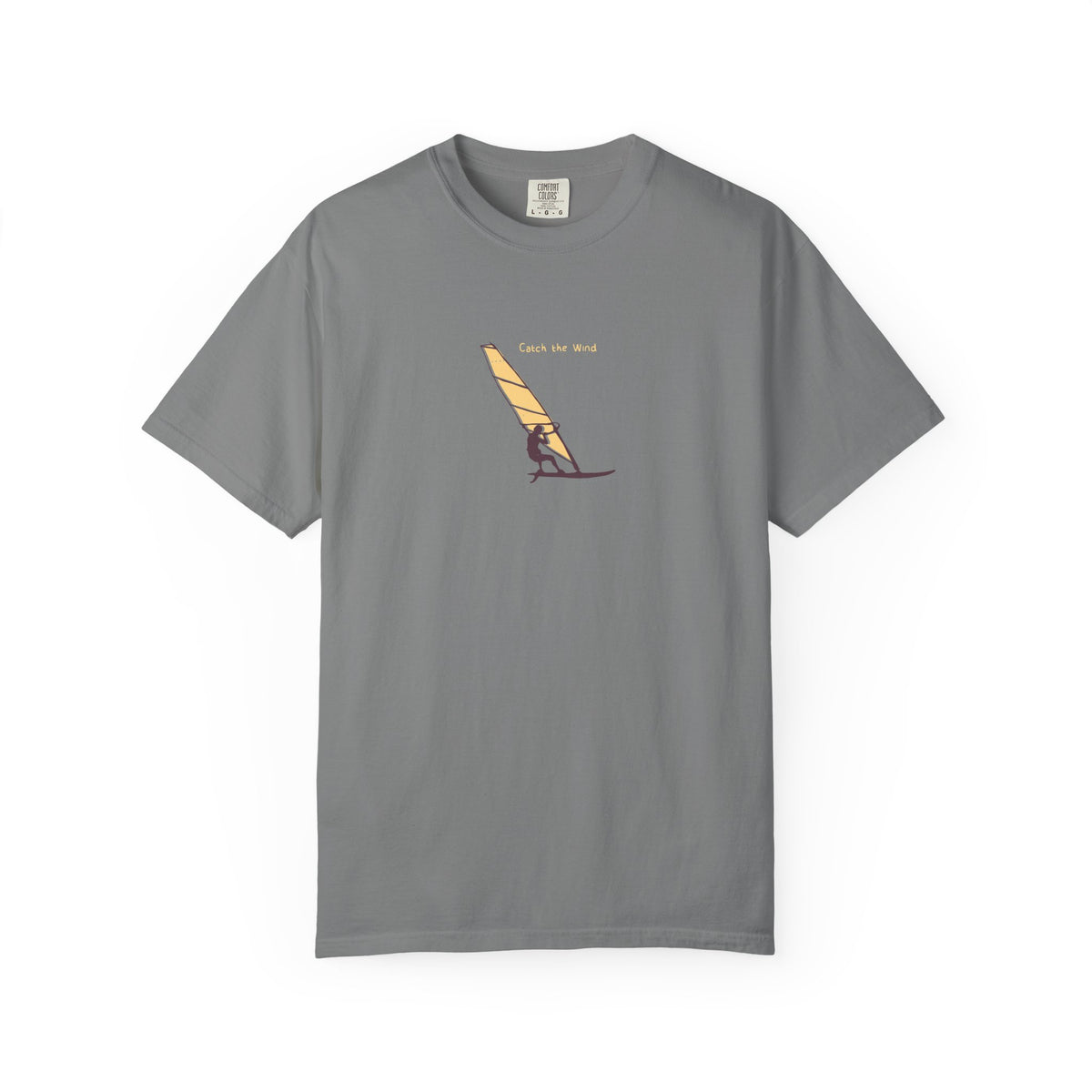 Gray windsurfing sunset graphic t-shirt