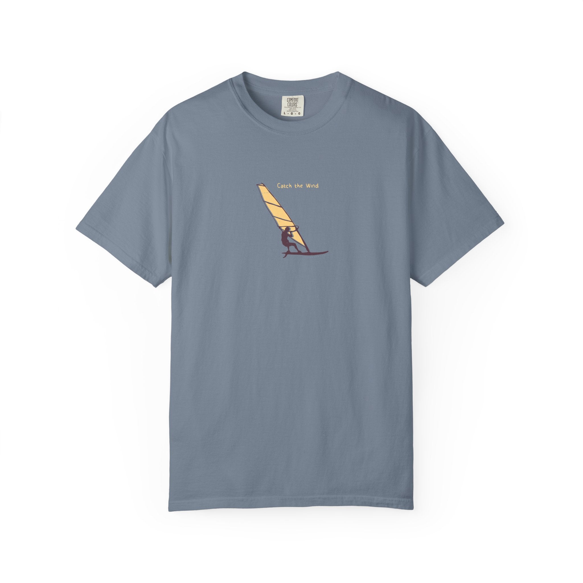 Blue windsurfing sunset graphic t-shirt
