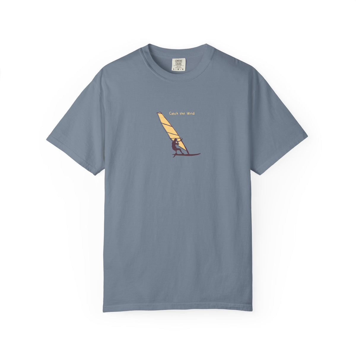 Blue windsurfing sunset graphic t-shirt