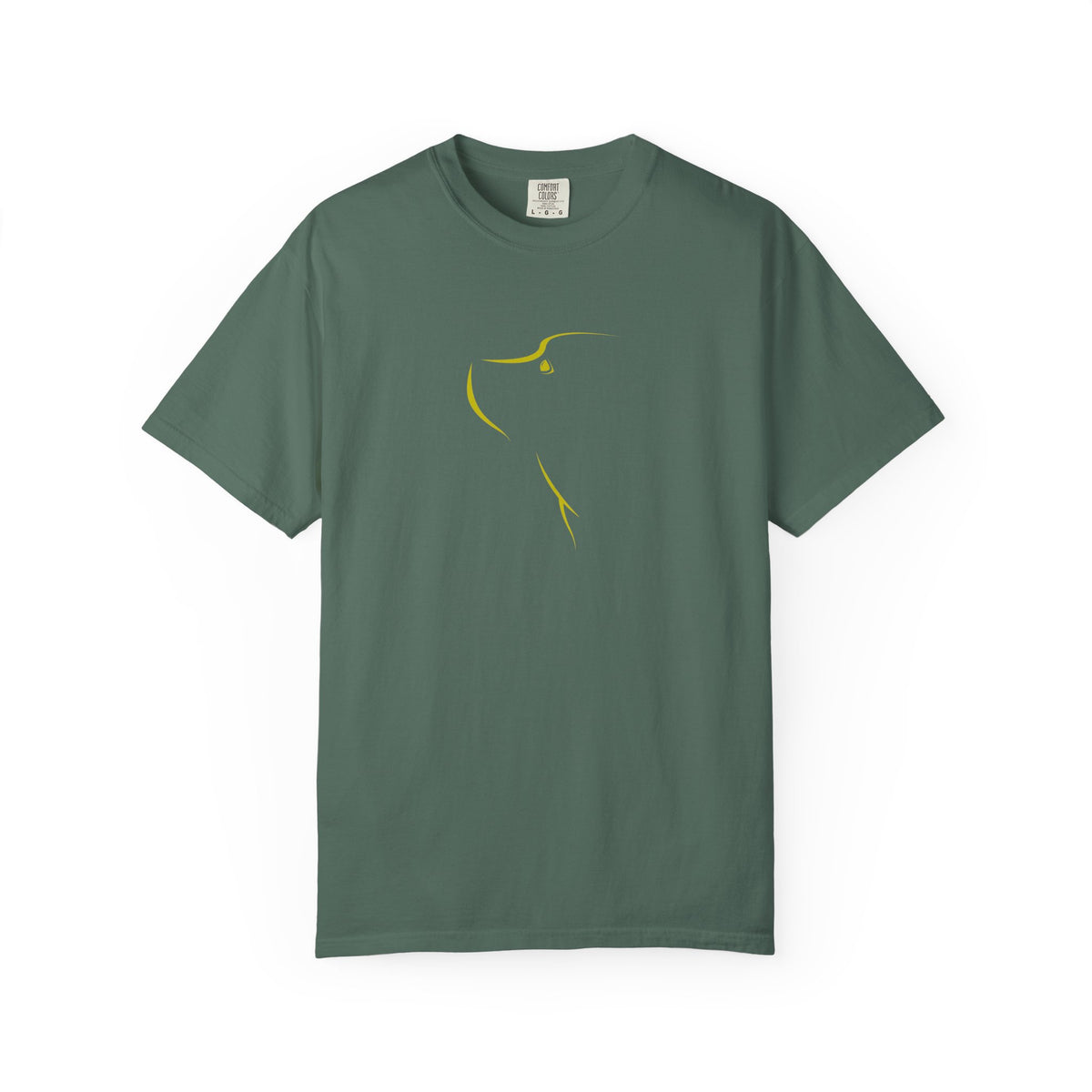 Green t-shirt  white bilack doog outline