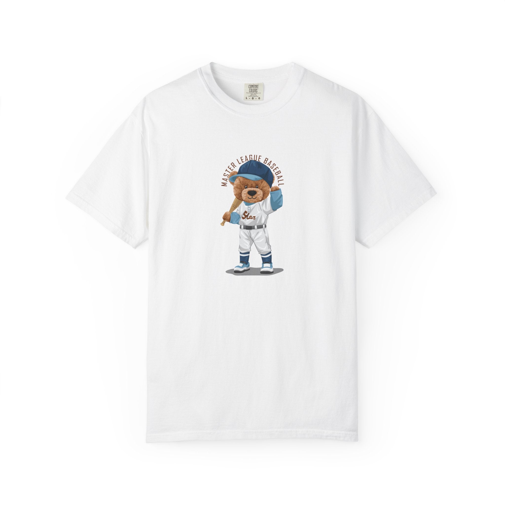 White baseball bear graphic t-shirt