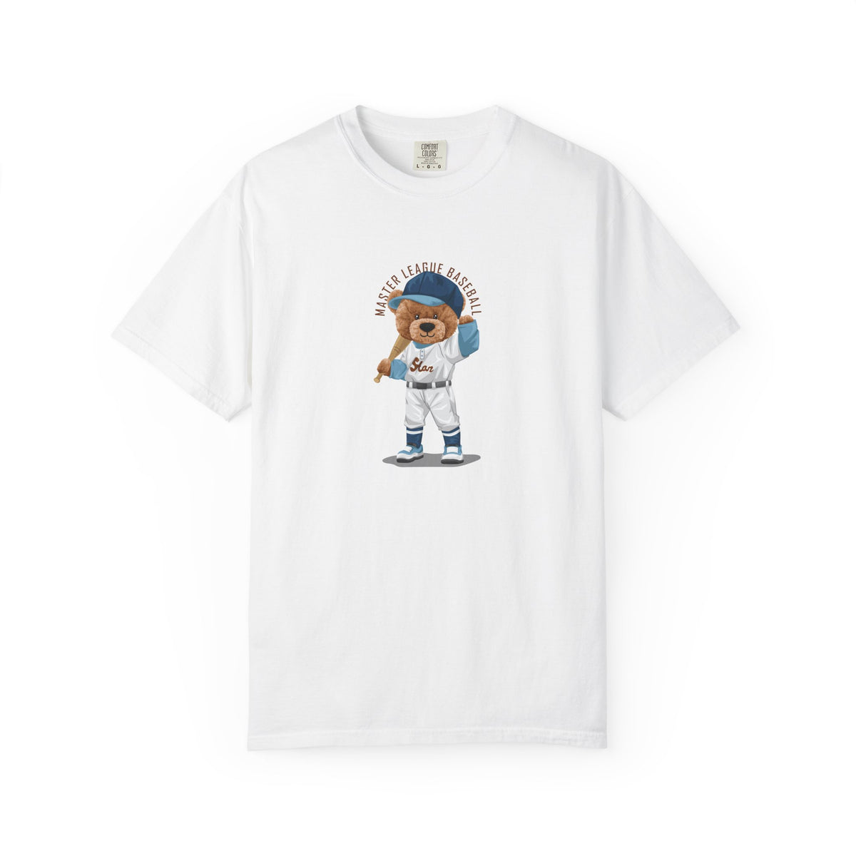 White baseball bear graphic t-shirt