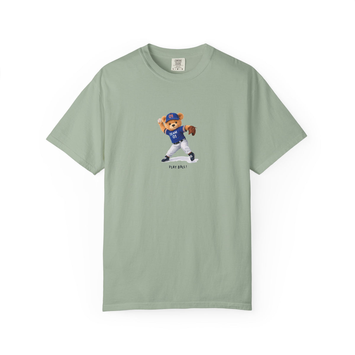 Mint green baseball mascot pitcher graphic t-shirt