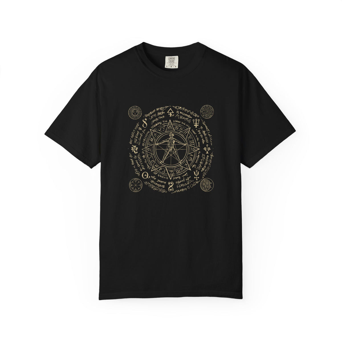 Black sacred geometry graphic t-shirt
