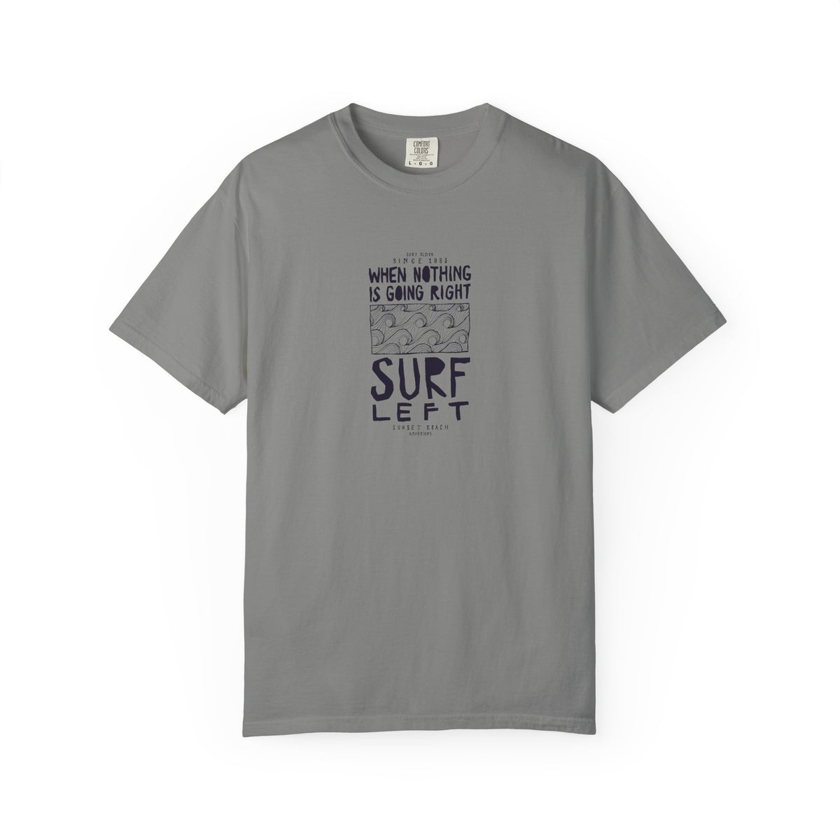 Gray t-shirt with text and graphic design on a white background