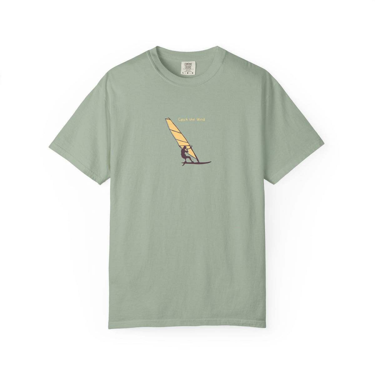 Light green windsurfing sunset graphic t-shirt