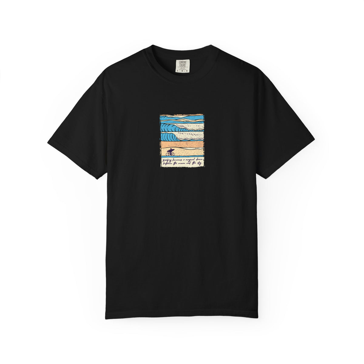 Black vintage beach stripes graphic t-shirt