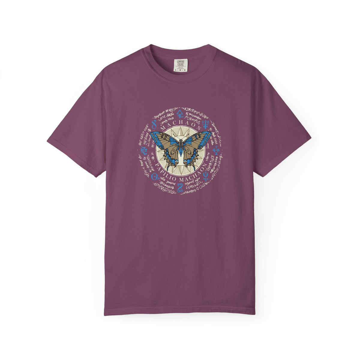 Purple t-shirt with white text 'I like crochet and maybe 3 people' on a white background