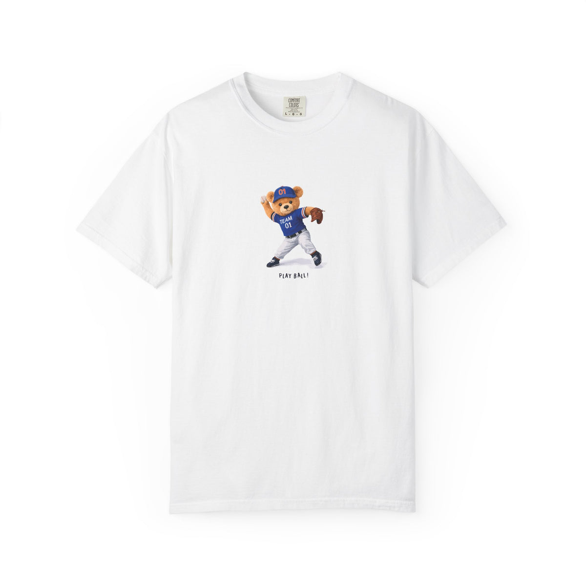 White baseball mascot pitcher graphic t-shirt
