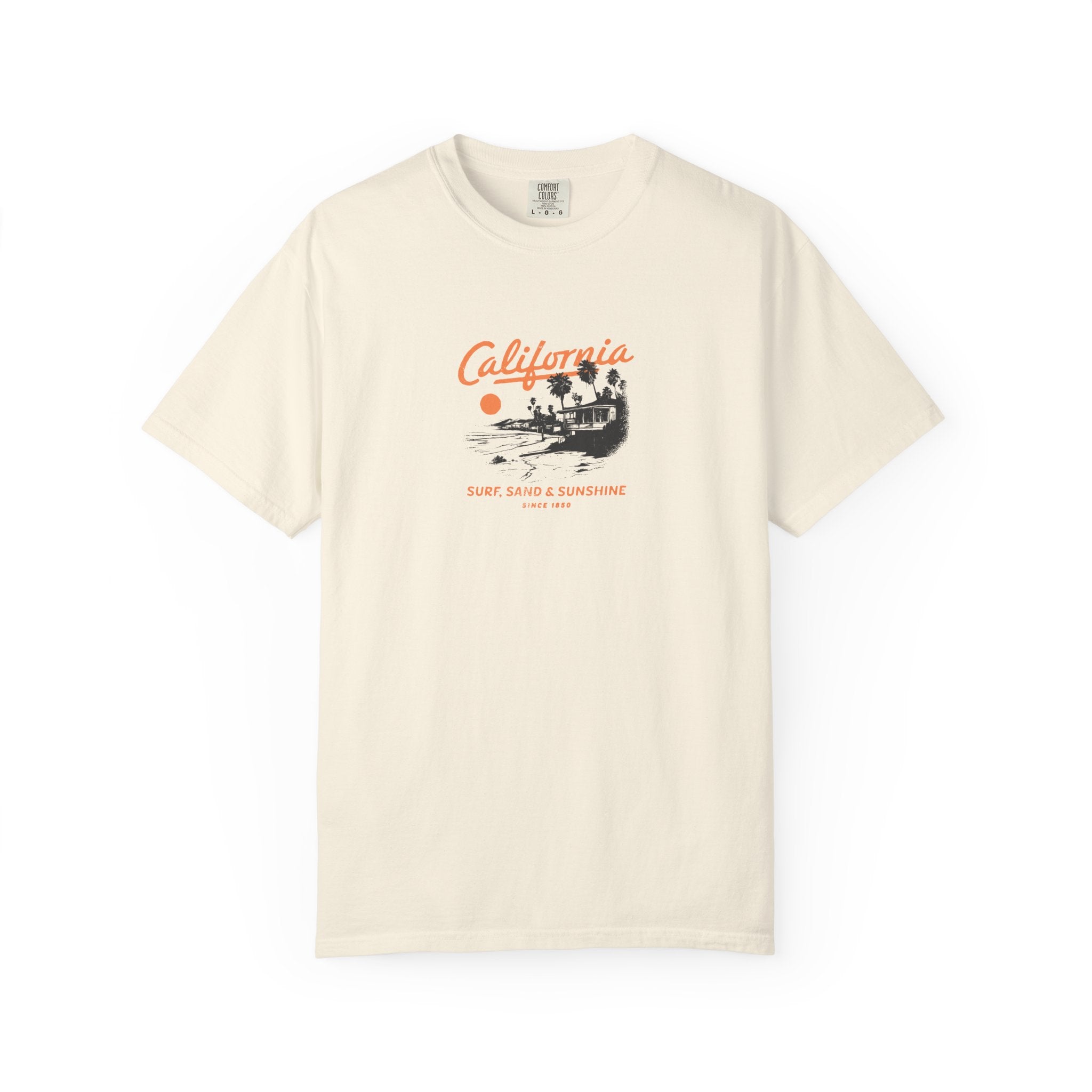 Beige california surfboard graphic t-shirt