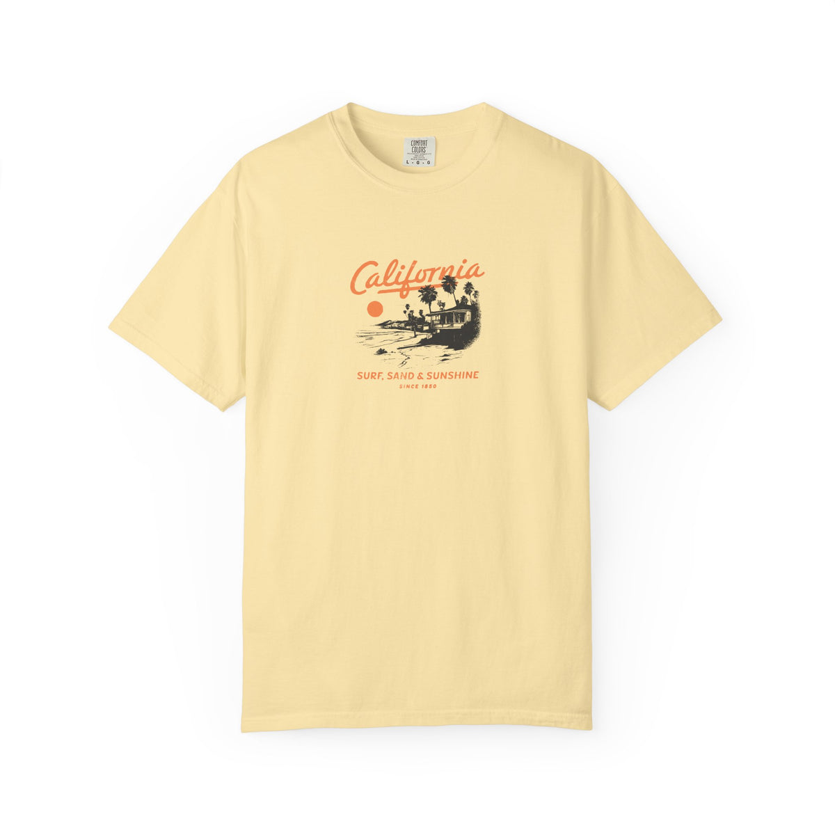 Yellow california surfboard graphic t-shirt
