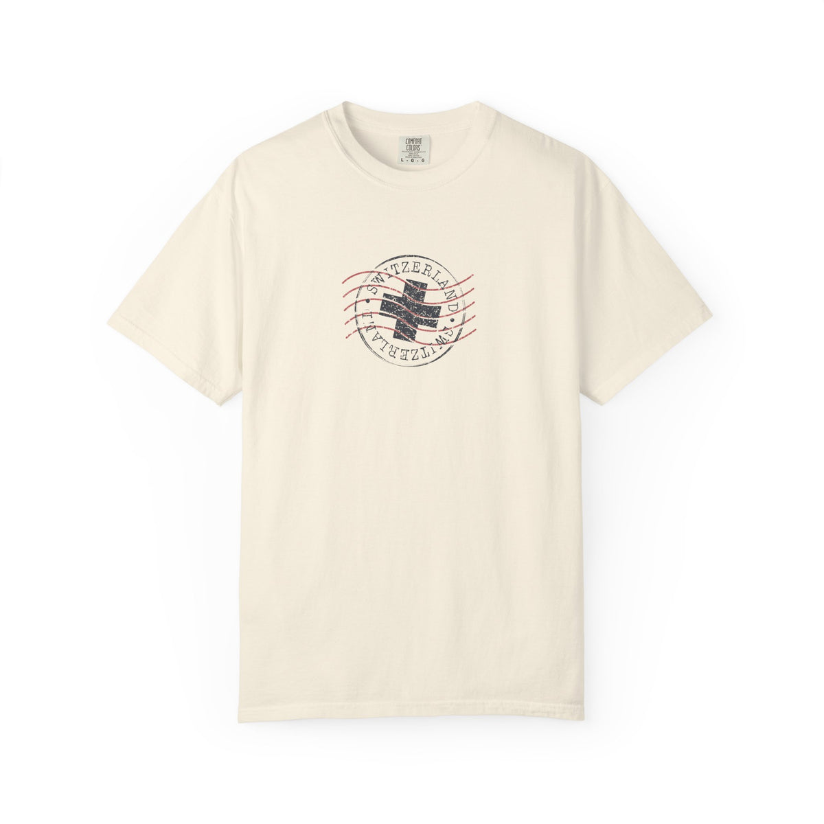 Beige vintage postal stamp graphic t-shirt