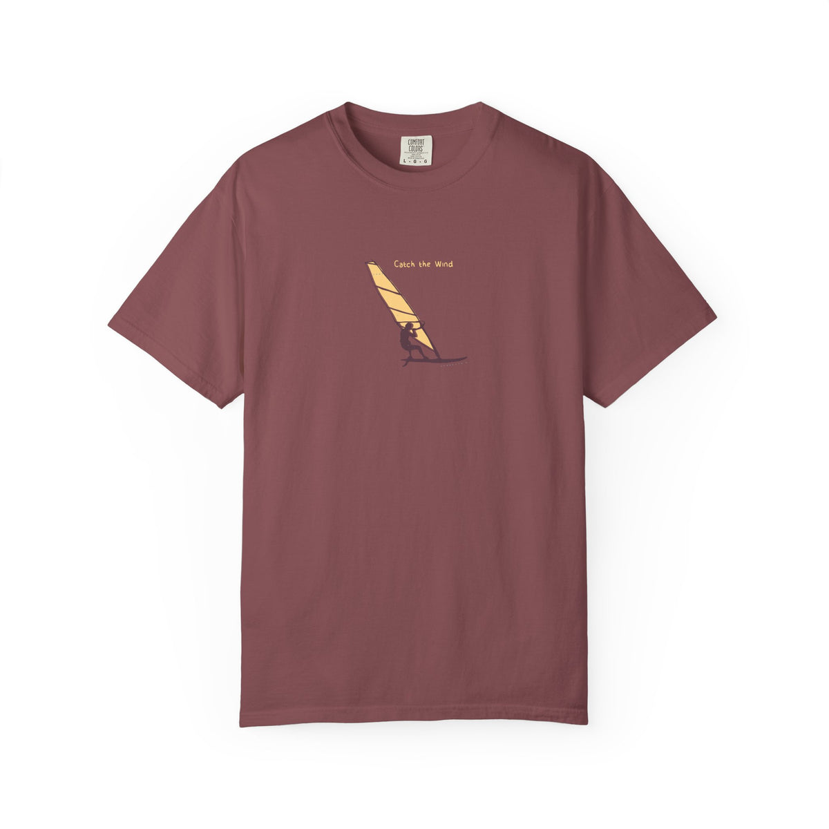 Maroon windsurfing sunset graphic t-shirt