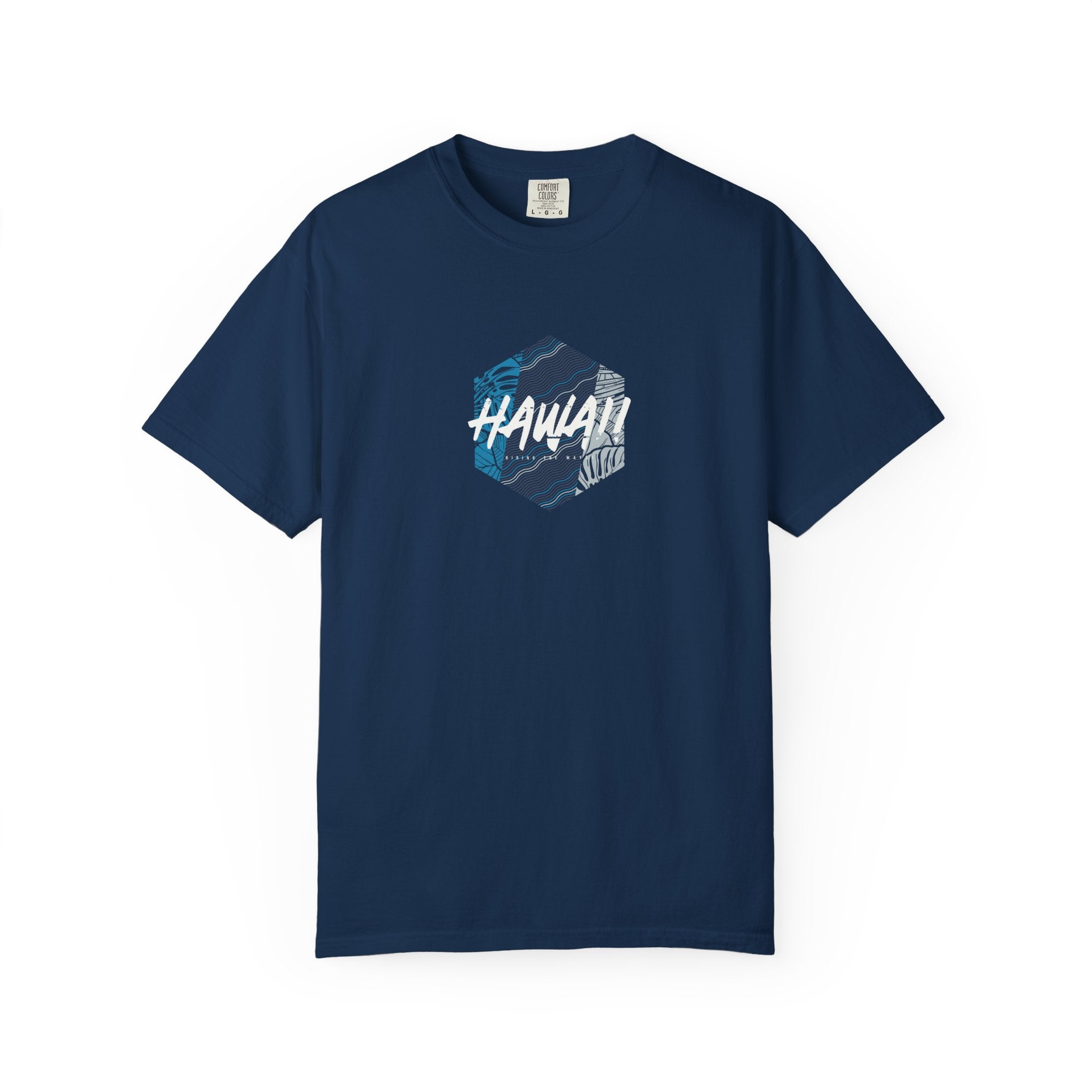 Navy blue hawaii surf hex graphic t-shirt