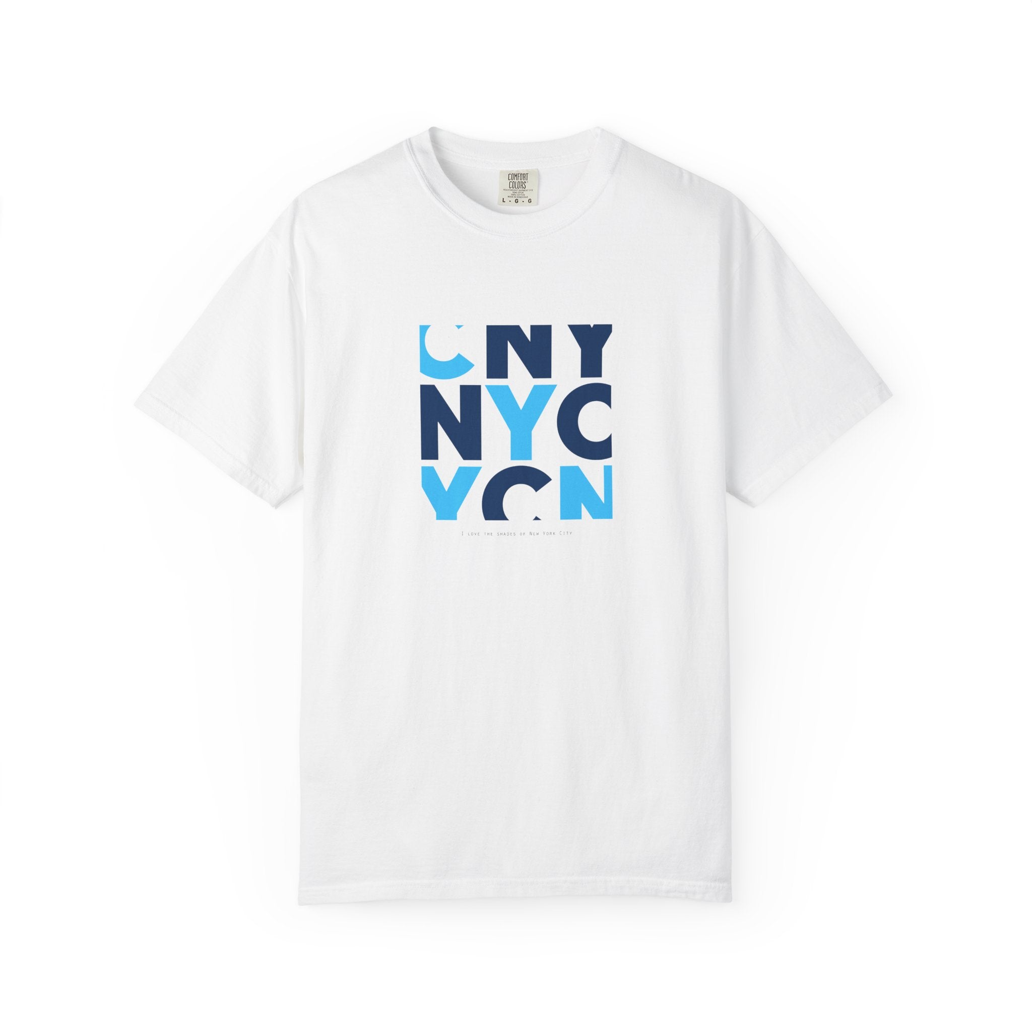 White nyc block letter graphic t-shirt