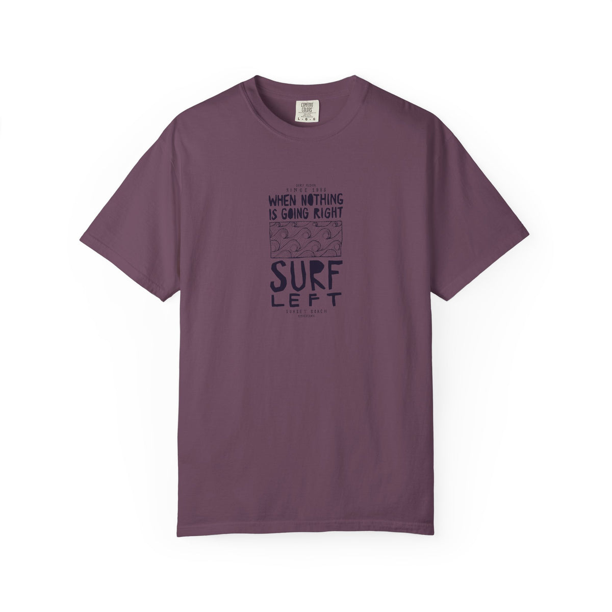 Purple t-shirt with text design on a white background