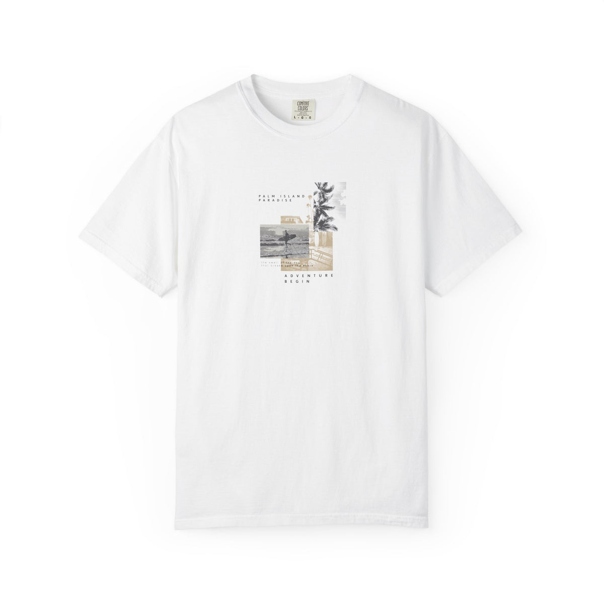 White take it easy coastal collage graphic t-shirt