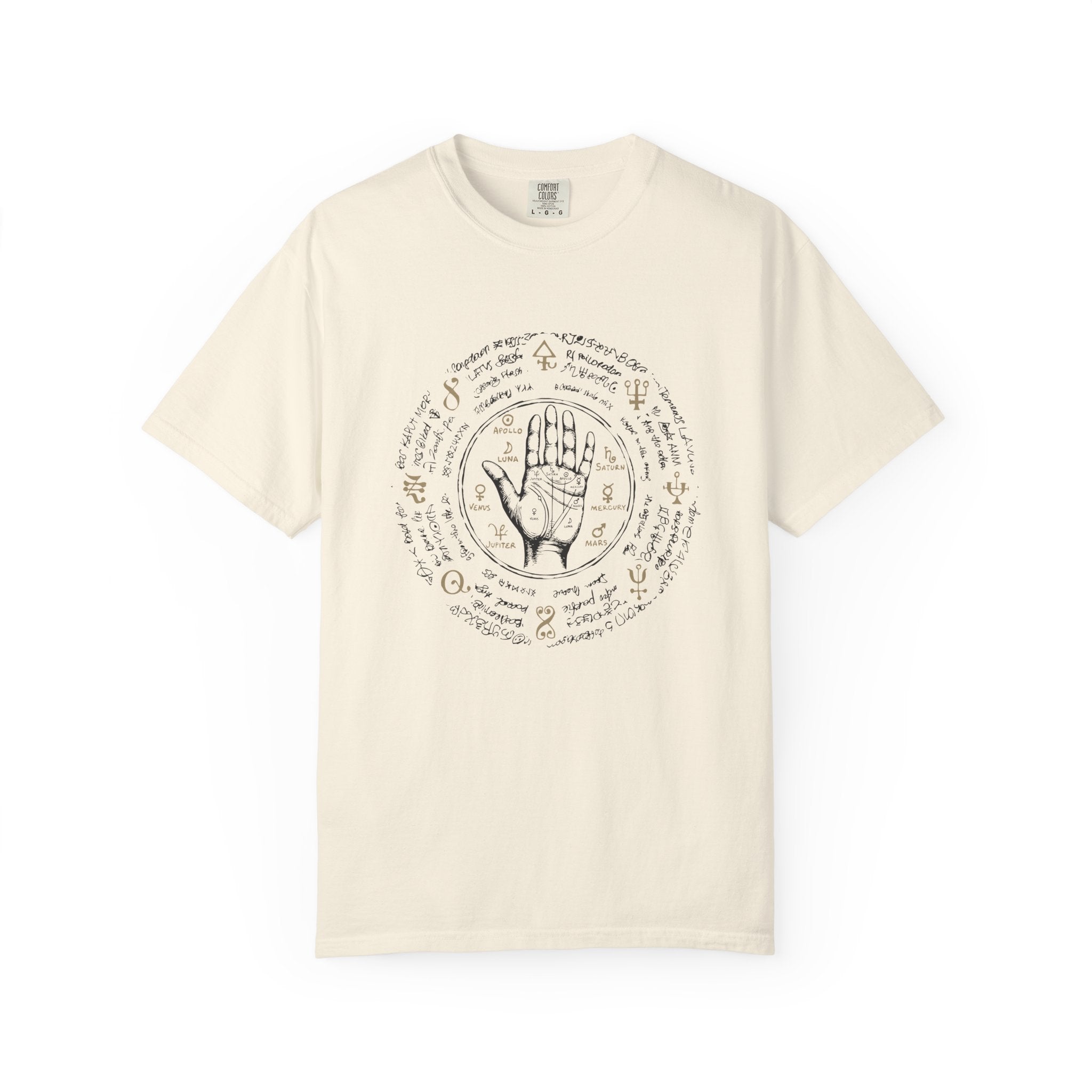 Palmistry Circle T‑Shirt – Vintage Hand & Palm Reading Design Printify
