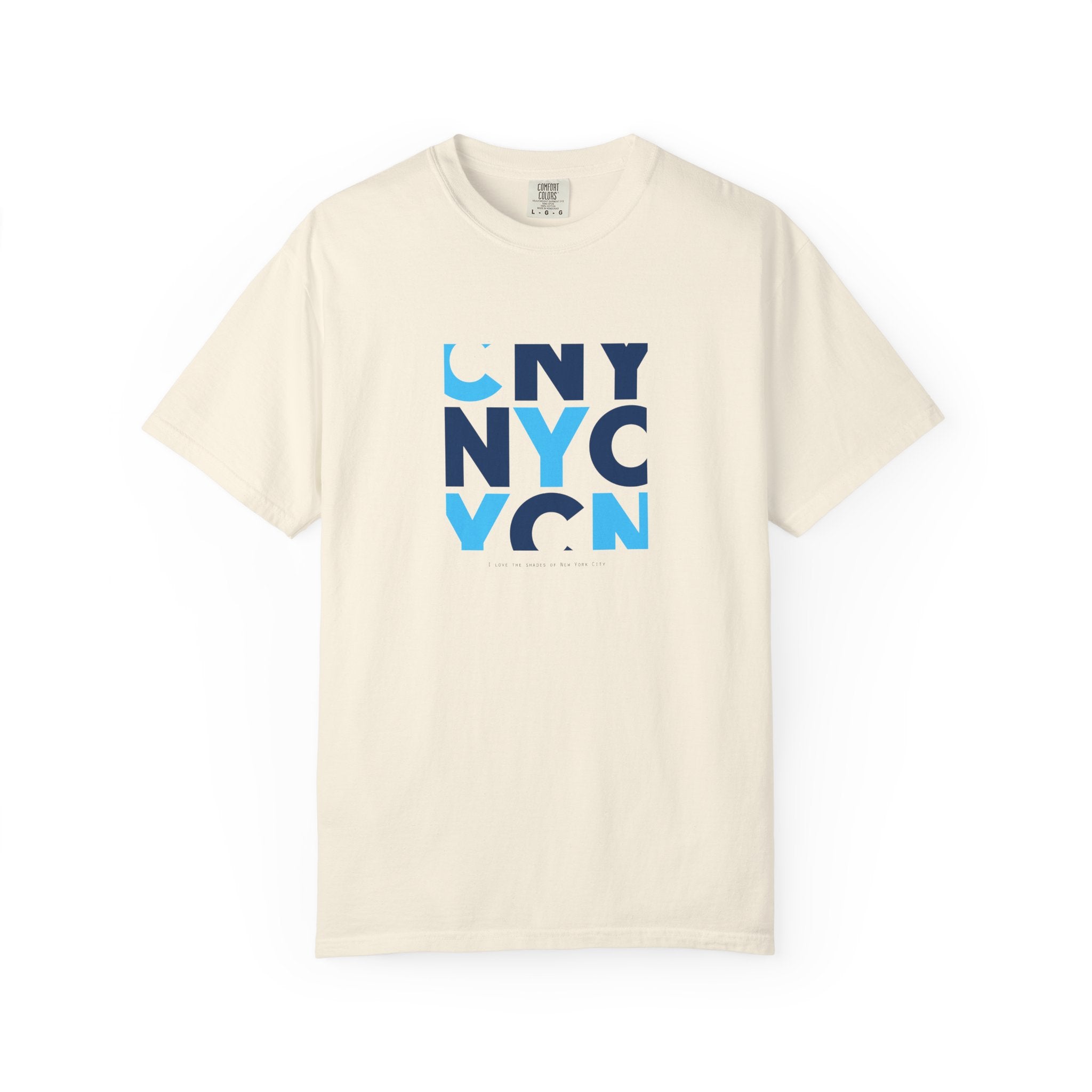 Beige nyc block letter graphic t-shirt