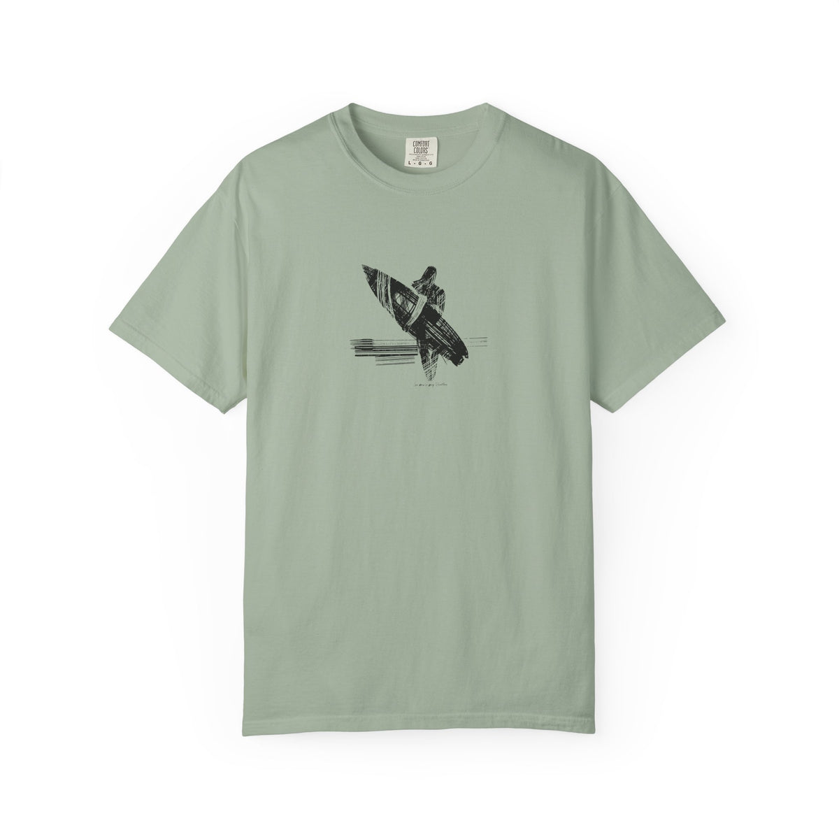 Sage green surfboard rider graphic t-shirt