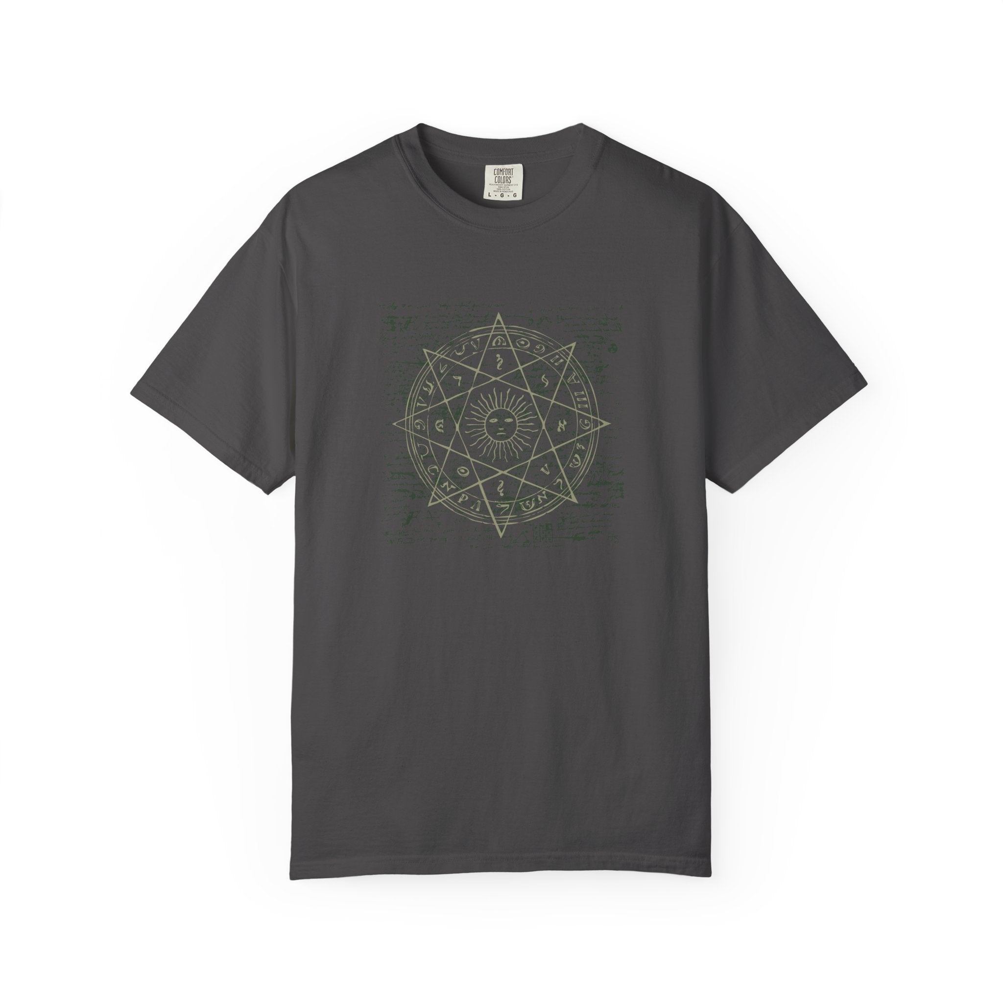Green sacred geometry star graphic t-shirt
