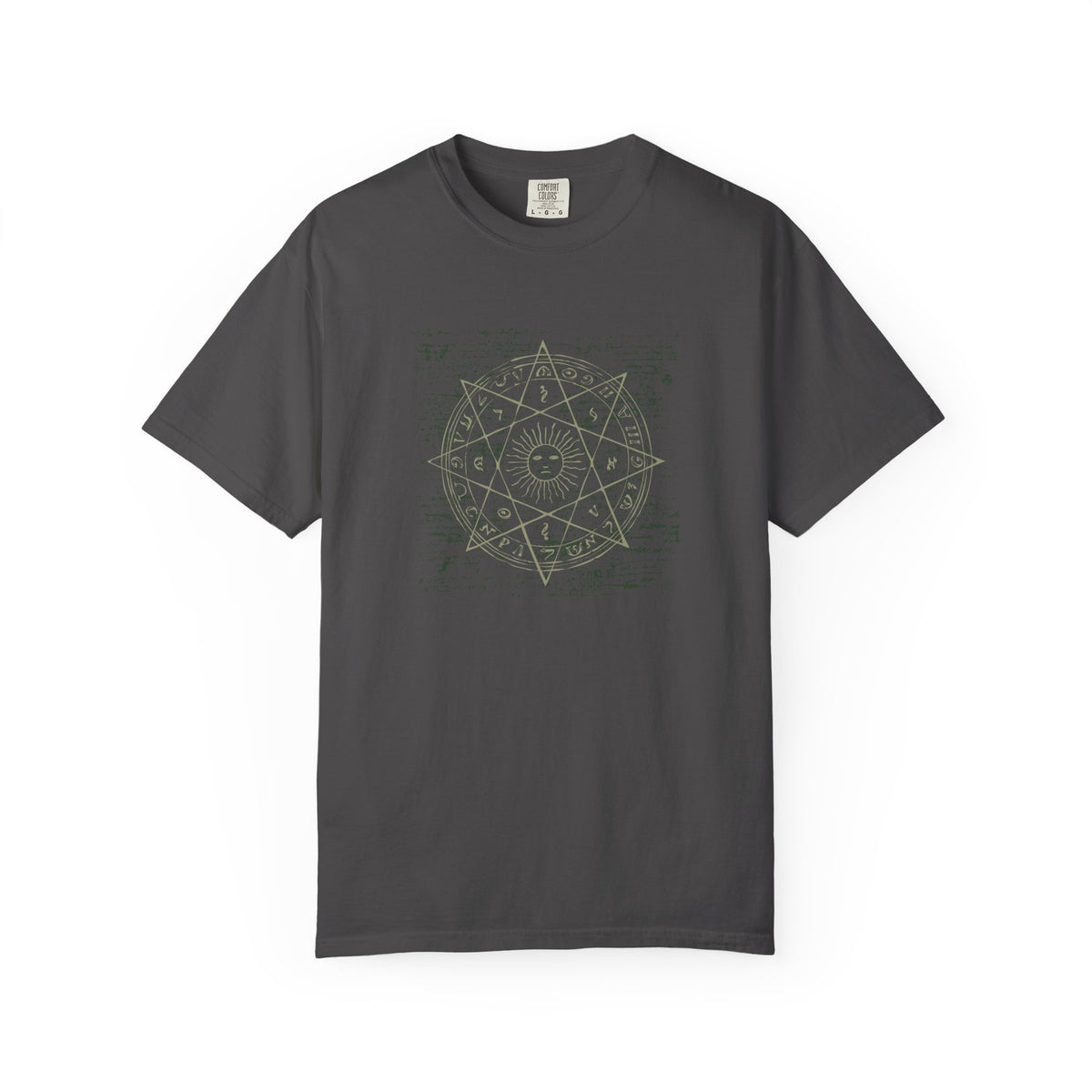 Green sacred geometry star graphic t-shirt