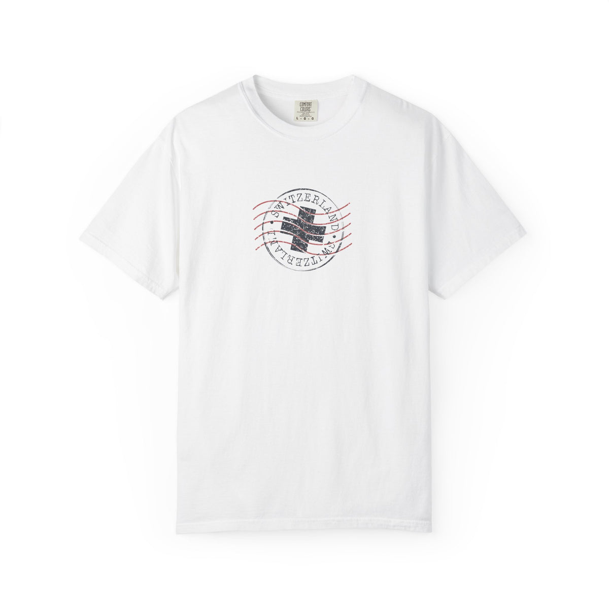 White vintage postal stamp graphic t-shirt