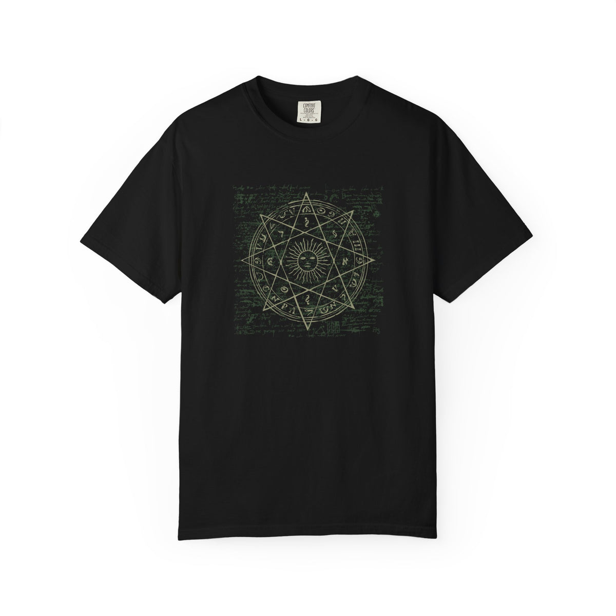 Black sacred geometry star graphic t-shirt