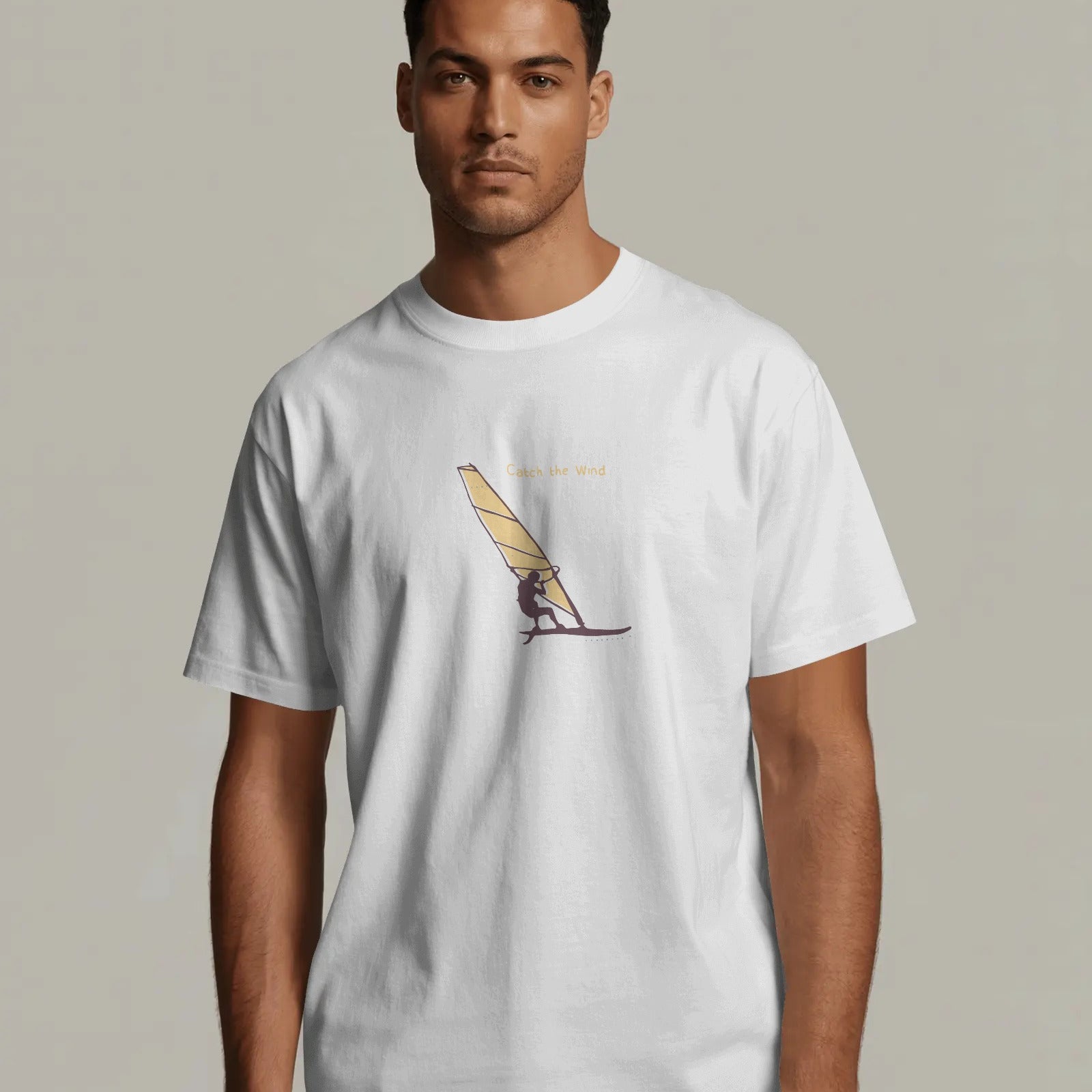 White windsurfing sunset graphic t-shirt