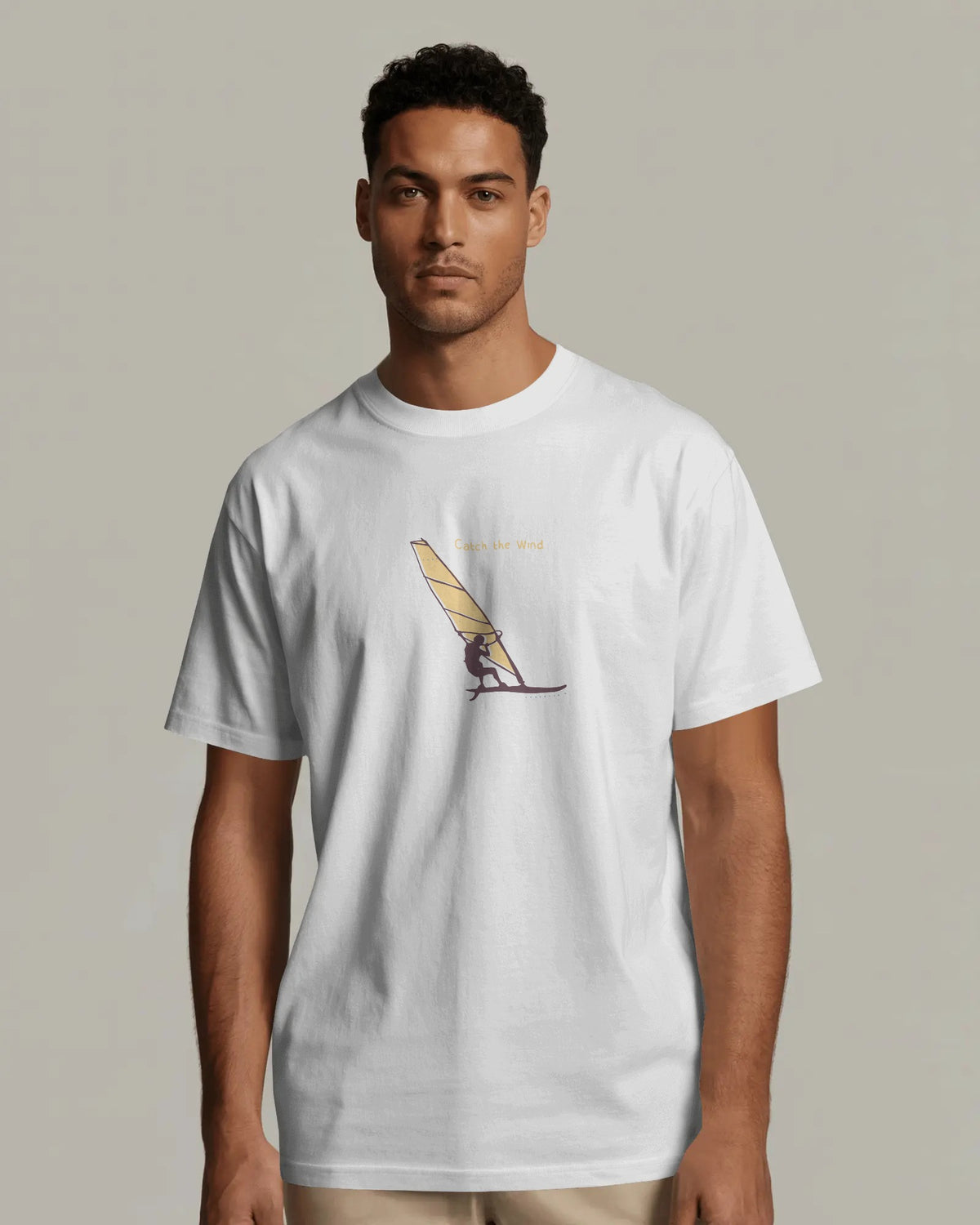 White windsurfing sunset graphic t-shirt